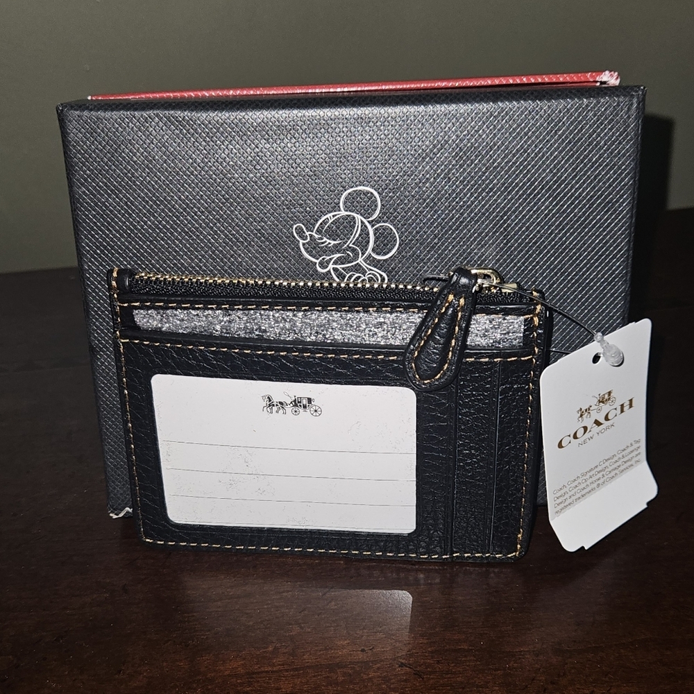 Disney X Coach Black Leather Minnie Mouse Mini ID Skinny Card Case New With Tag - Picture 2 of 5